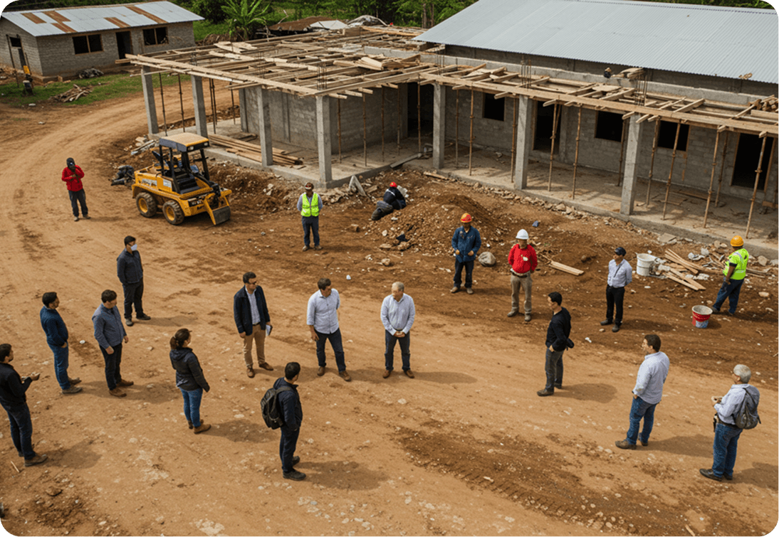 Group of volunteers at construction site